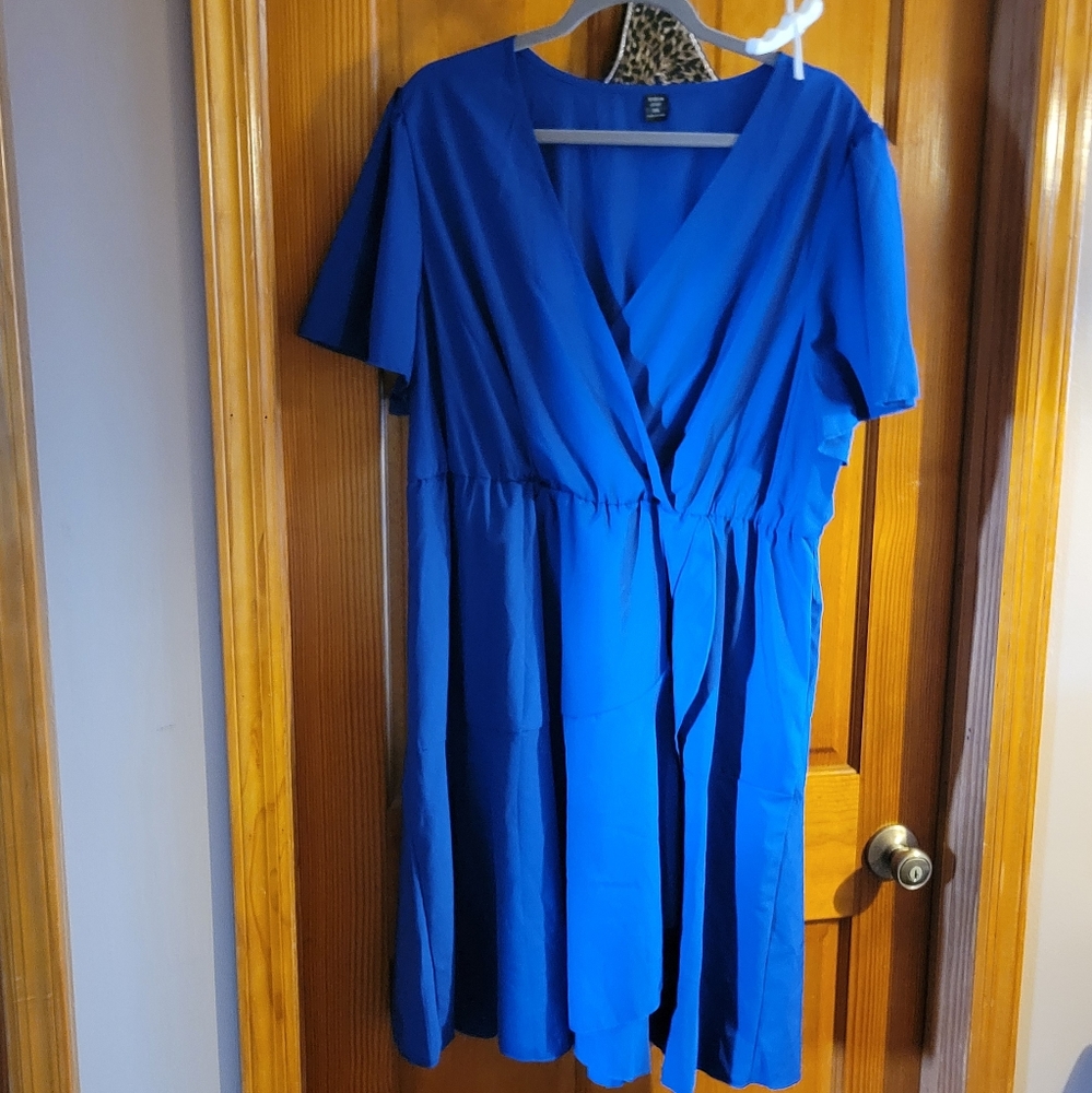 Shein royal blue sun dress short sleeve size 3xl V neck